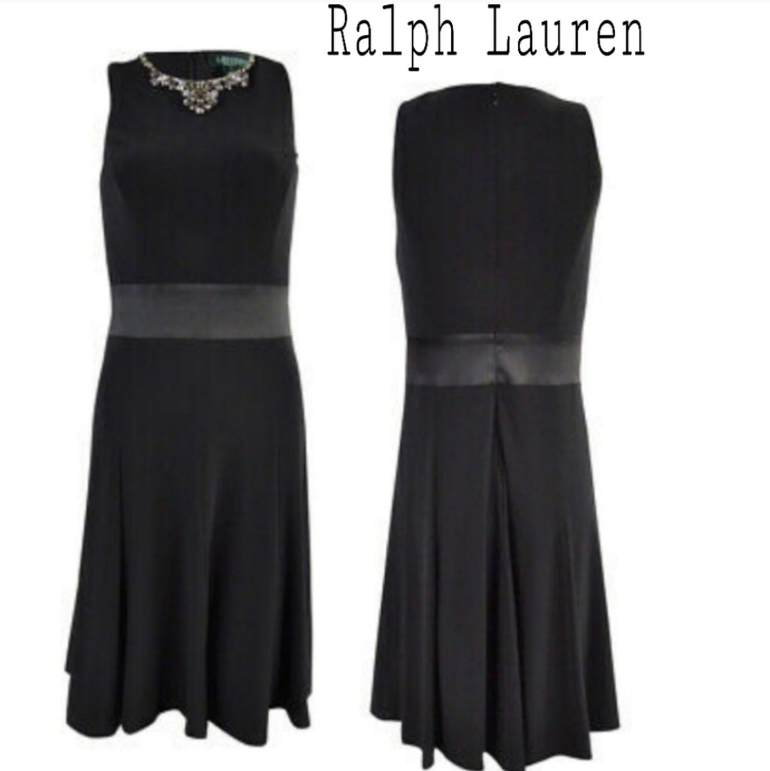 Ralph Lauren Matte Jersey Embellish Neckline Dress