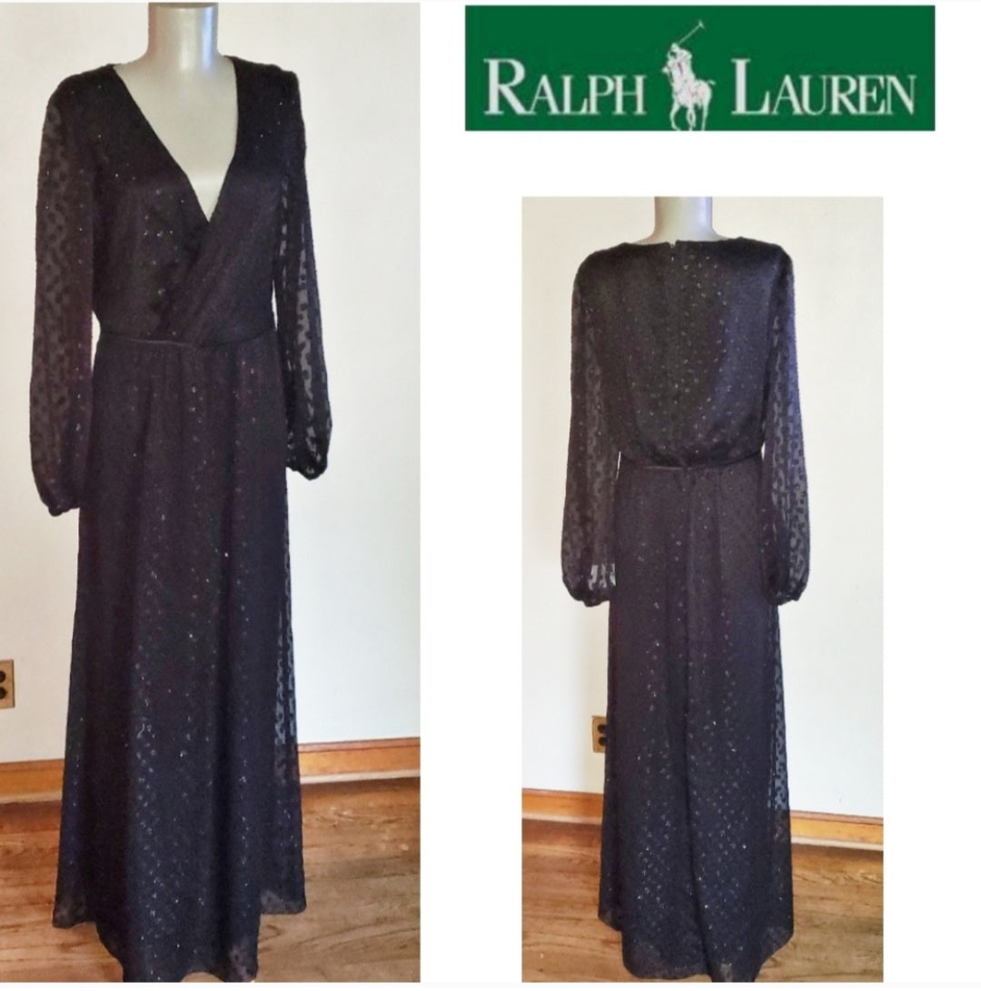 Ralph Lauren Metallic Jacquard Evening Ball Gown