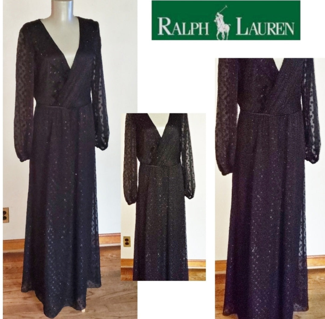 Ralph Lauren Metallic Jacquard Evening Ball Gown