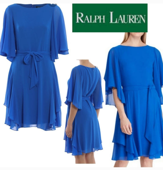 Ralph Lauren Portuguese blu ruffled sheer/chiffon dress.  Sz 12