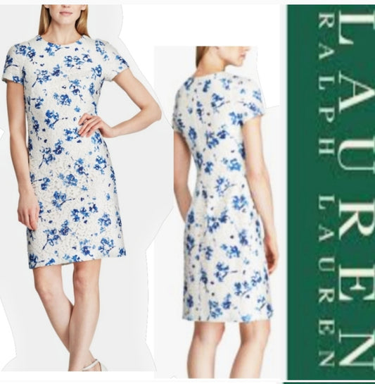 Ralph Lauren white/ blue floral dress.  Sz 14p