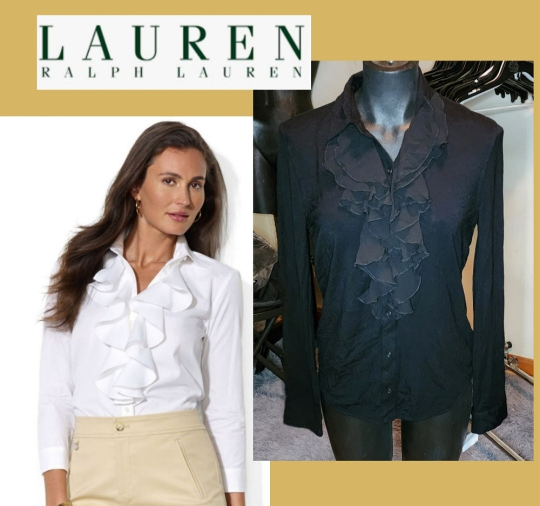 Ralph Lauren ruffle knit button down top.  Sz Med