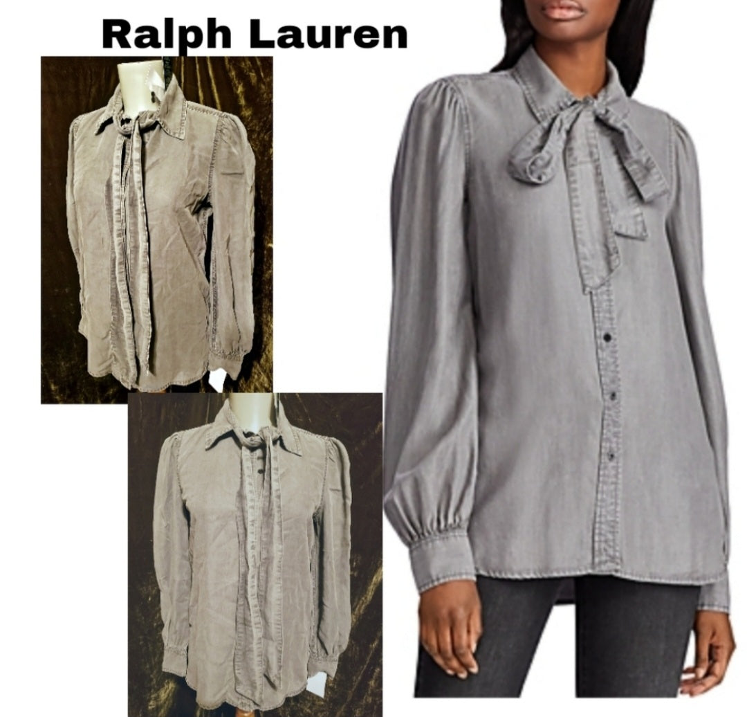 Ralph Lauren tie-neck button up blouse. Sz XS