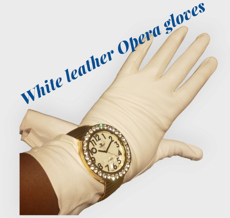 Classic white long nappa LEATHER opera gloves. New