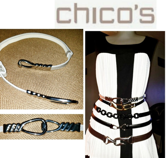 Chico's silver expandable leather belt.  Size s/m