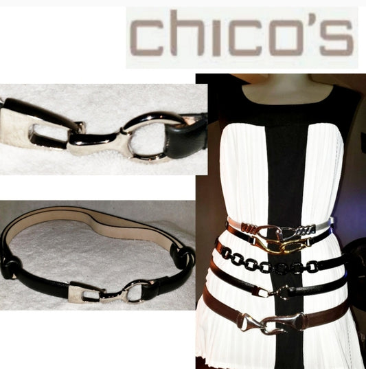 Chico's expandable blk leather belt. S/m