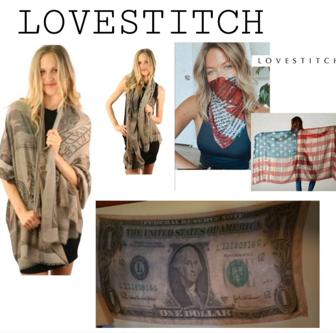 Lovestitch US dollar bill print scarf/sarong