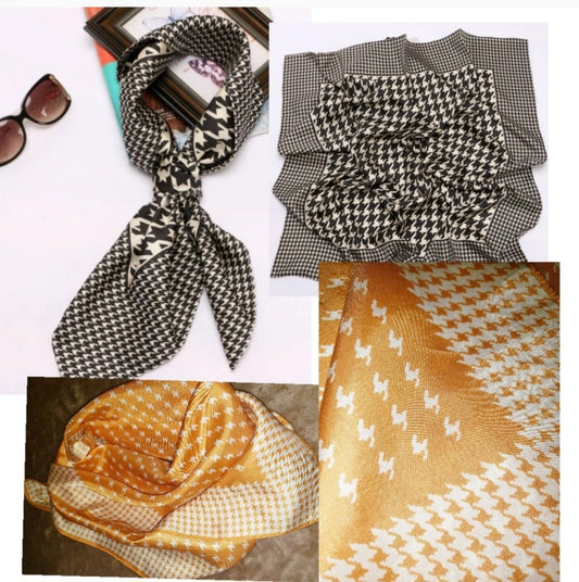 100% Silk Houndstooth print scarf. Made in Japan