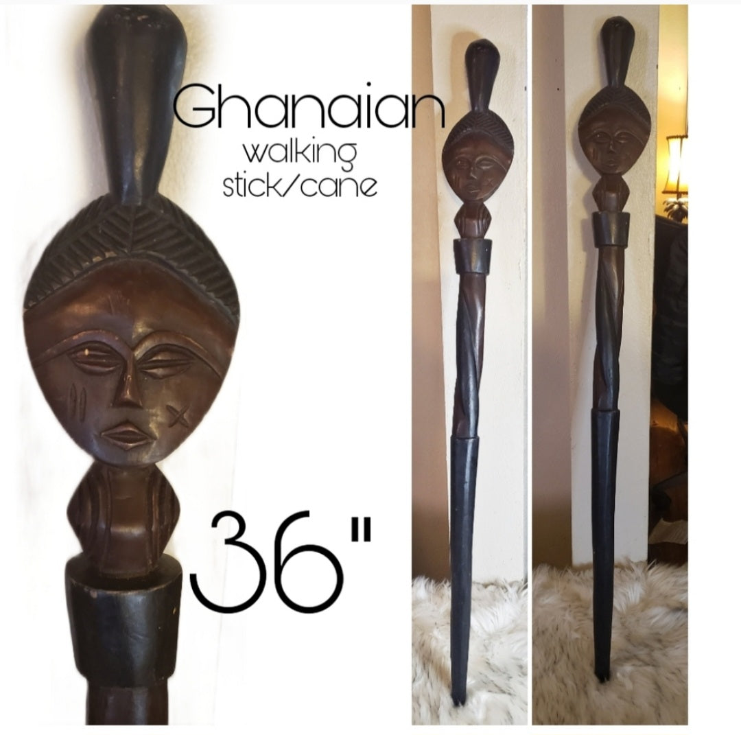 Original/Authentic Asante carved fertility Cane/Walking Stick.  36".