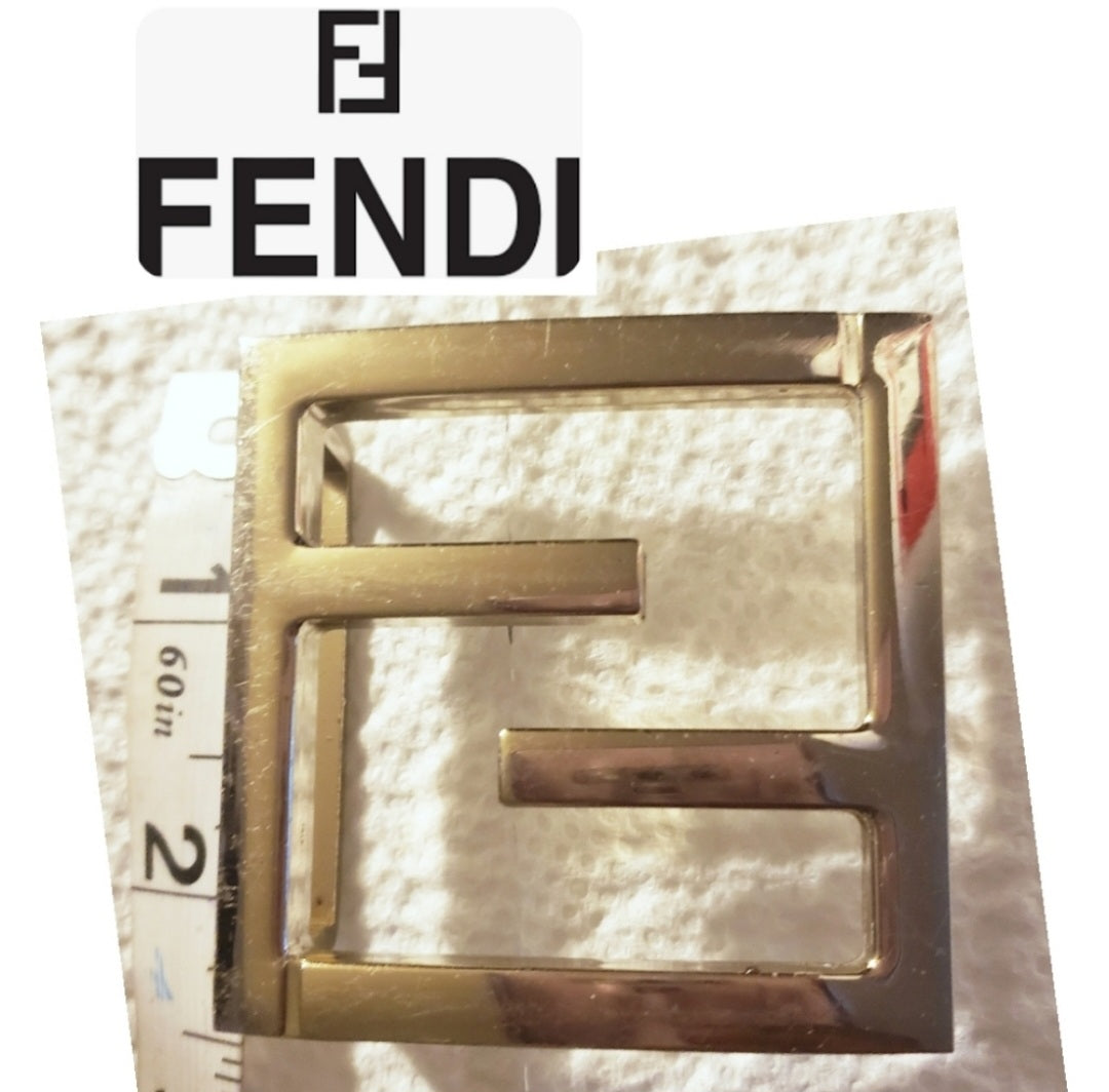 AUTHENTIC Fendi Wide Logo Brass Belt Buckle. 2.25.