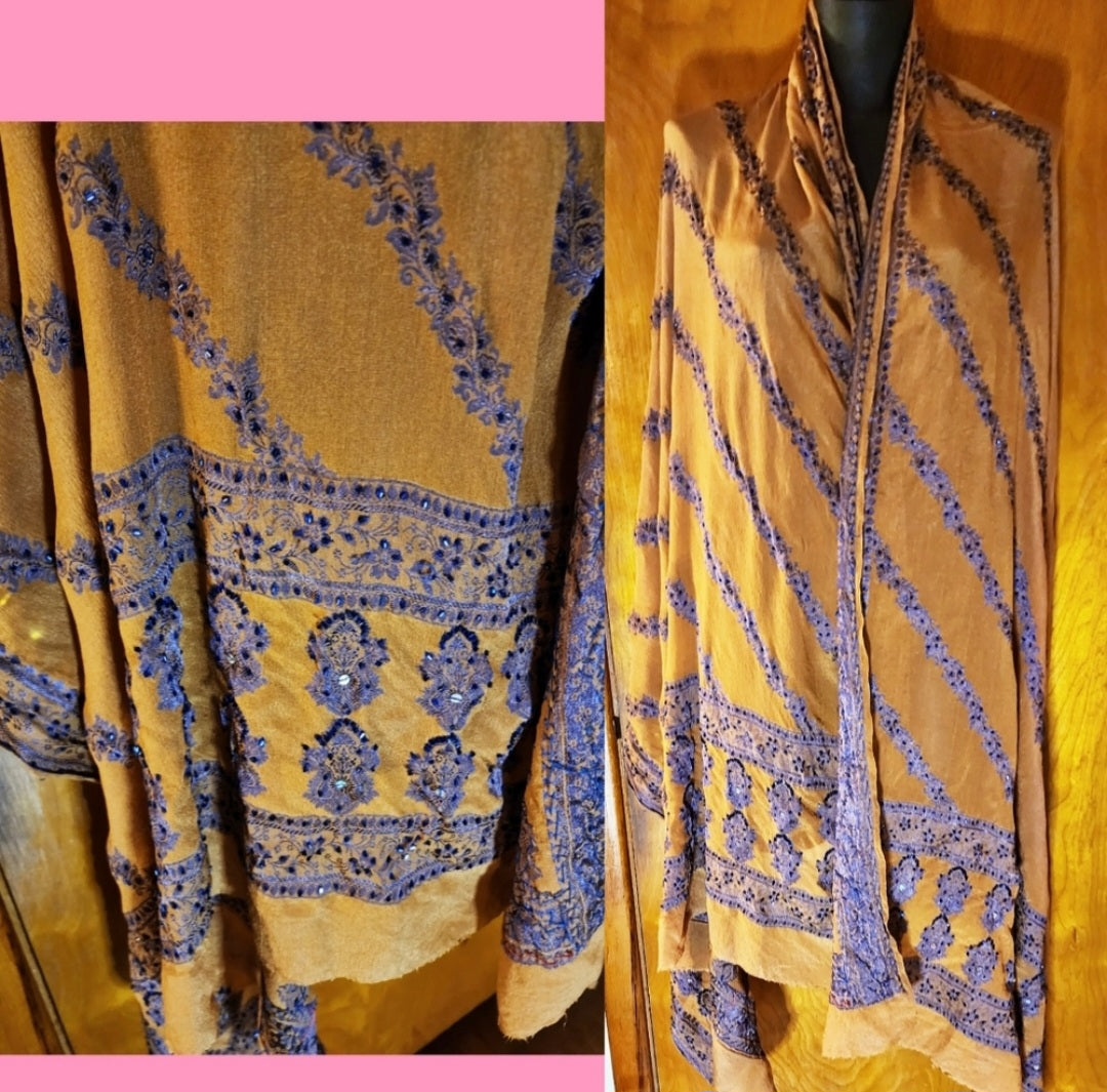 Handmade Shawl/Scarf/Stole (Dupatta). 😍 Golden brown/purple Silk. Long