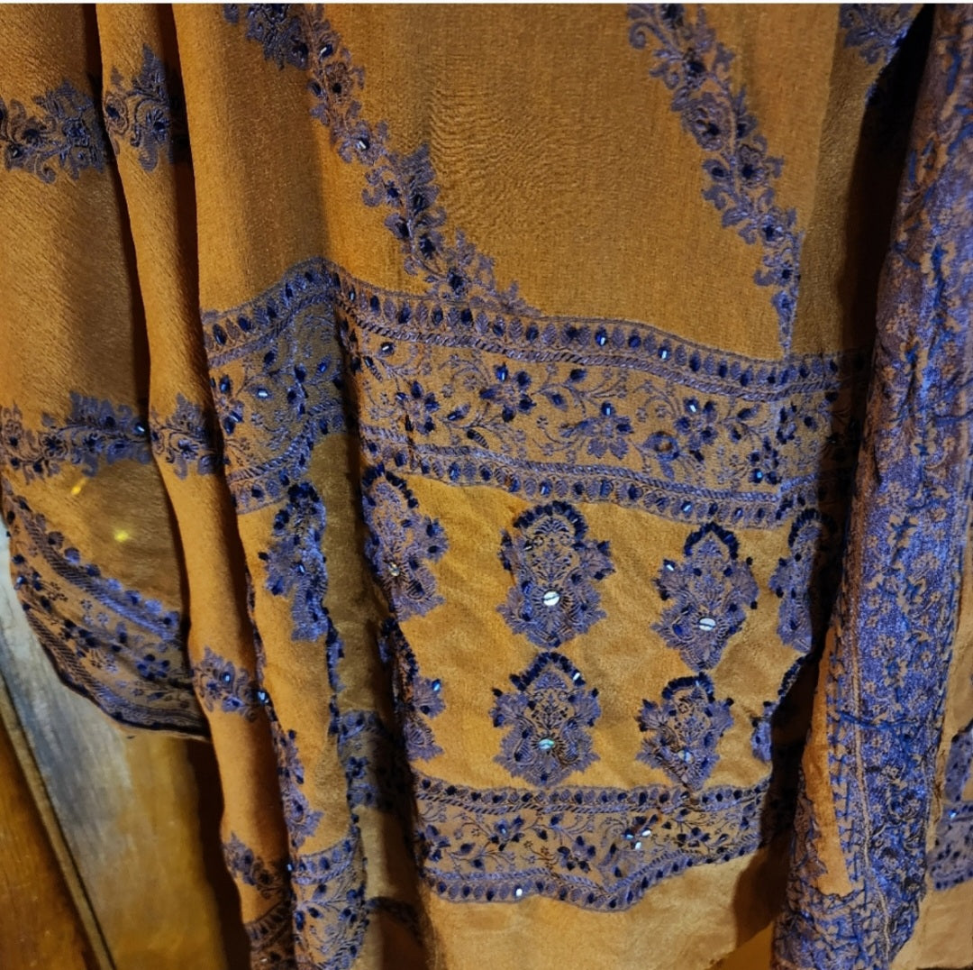 Handmade Shawl/Scarf/Stole (Dupatta). 😍 Golden brown/purple Silk. Long