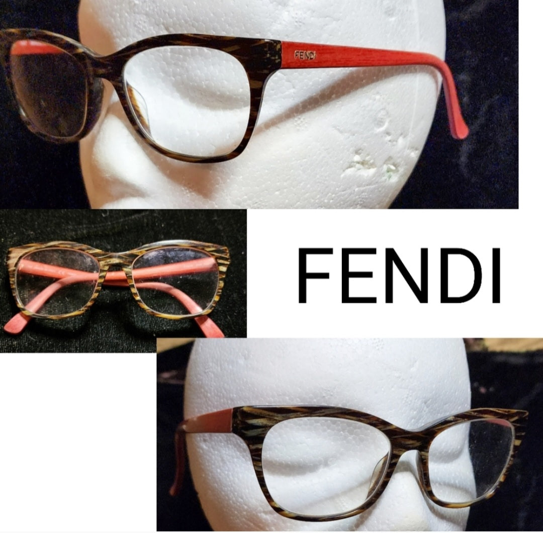 Auth fendi glasses f1018 210. Red/Wood Grain.