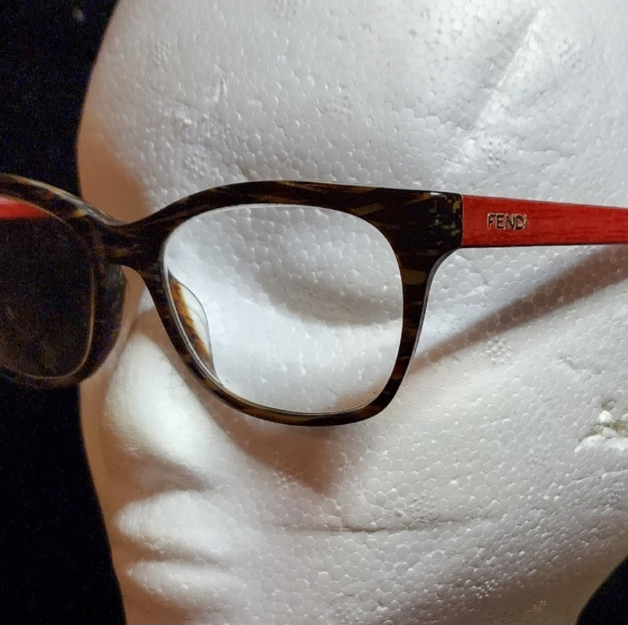 Auth fendi glasses f1018 210. Red/Wood Grain.