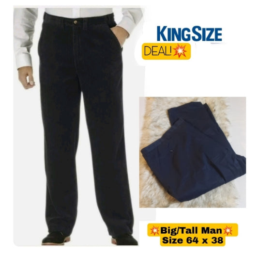 KingSize flat front button up trousers.   Big/Tall Man Sz 64x38. New.  Blue
