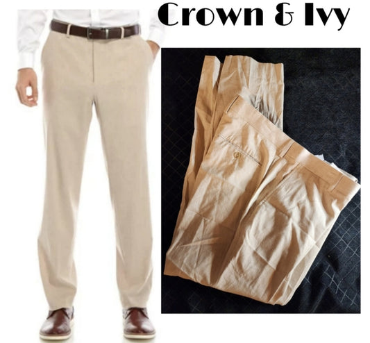 Crown & Ivy Tan Linen Solid Pants.  Sz 36x30. Feels great!!