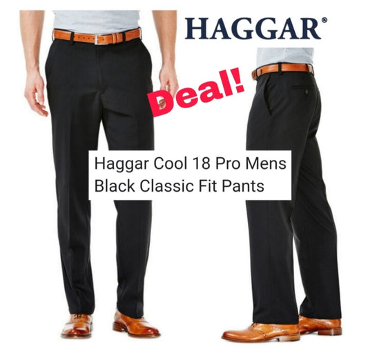 Haggar Cool 18 Pro Mens Black Classic Fit Pants💥 NWTs Sz 42x32 and 40x30 avail