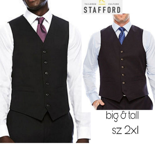 Stafford travel big&tall blk 6 button vest. 2xl