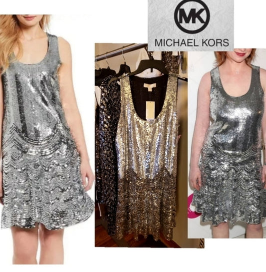 Michael Kors Sequined Scoop-Neck Slip Dress. Sz 6. Org $495