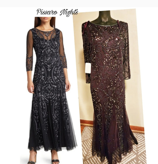 PISARRO NIGHTS Sequin Beaded Illusion Gown.  Sz 10 $268.00 Current Price online