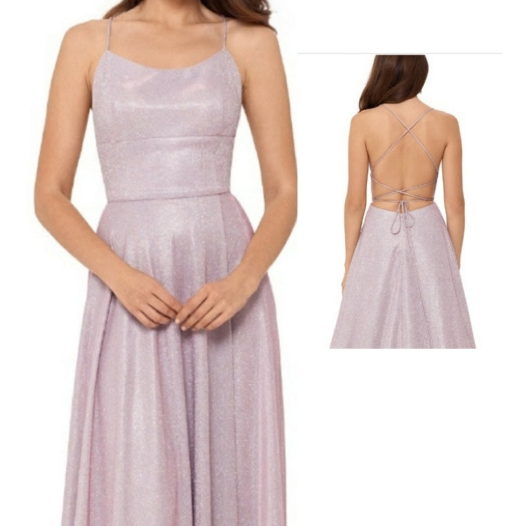 Betsy & Adams Pink Shimmer Tie Back Fit/Flare Gown. Sz 6 and a sz 8. Org $259 😍