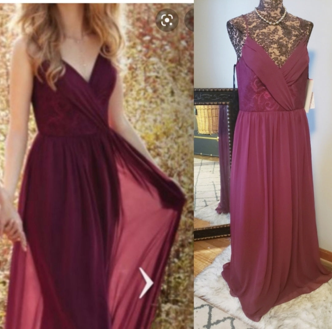 Hayley Paige Burgundy chiffon A-line occasion gown. Sz 10. NWTs💥DEAL!! Org $270