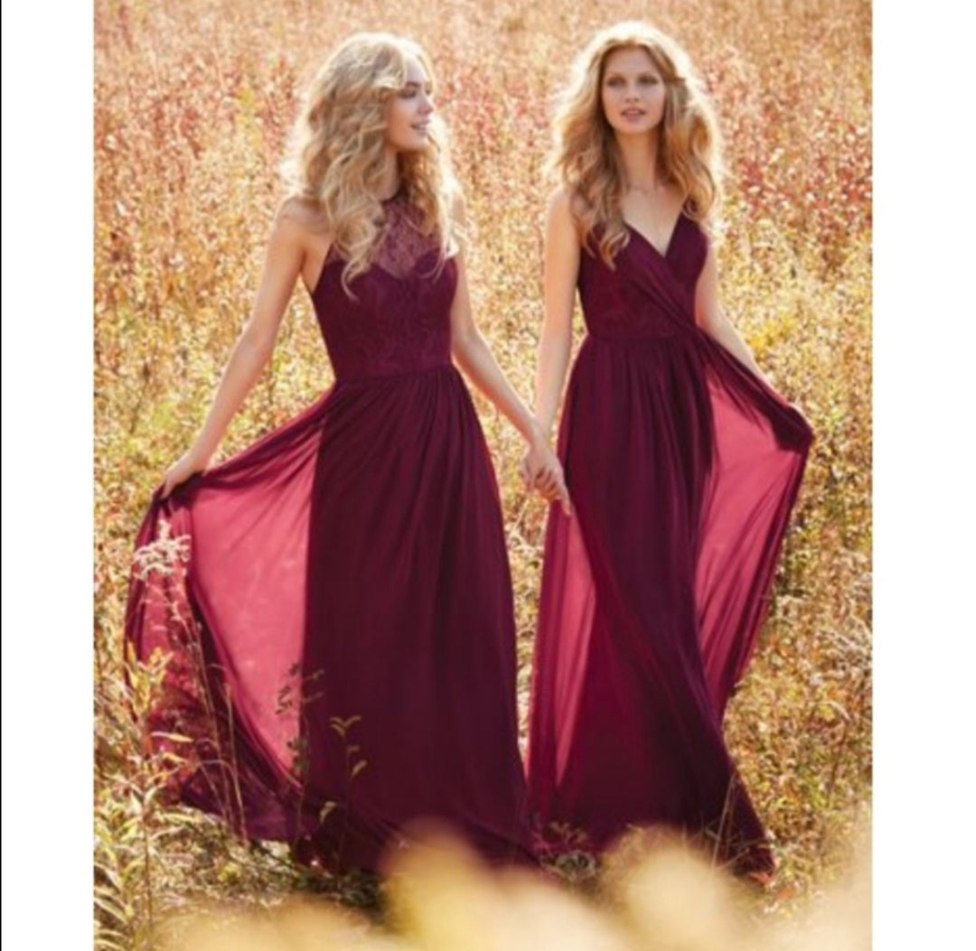 Hayley Paige Burgundy chiffon A-line occasion gown. Sz 10. NWTs💥DEAL!! Org $270