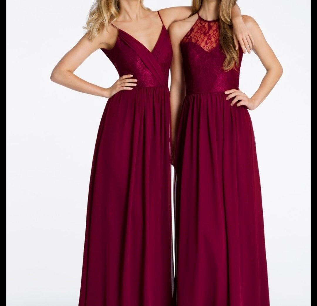 Hayley Paige Burgundy chiffon A-line occasion gown. Sz 10. NWTs💥DEAL!! Org $270