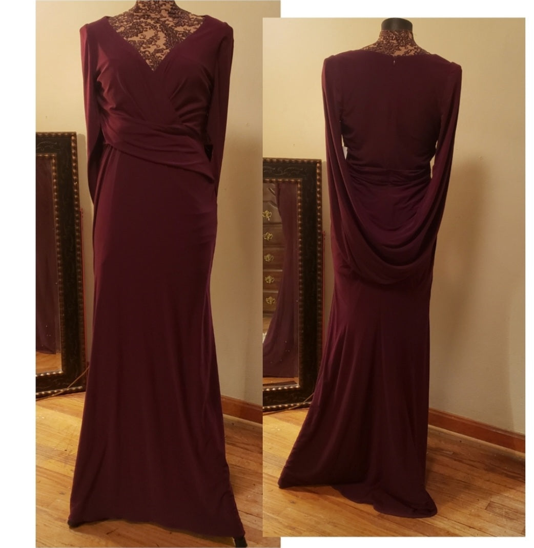 Betsy & Adam Knit Drape Back Long Gown. Sz 10