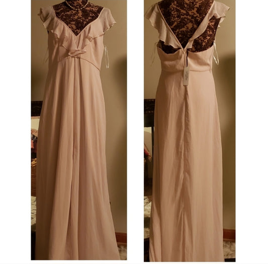 Joanna August tan chiffon gown.  Style: Laura. Sz 10. New. Tan.