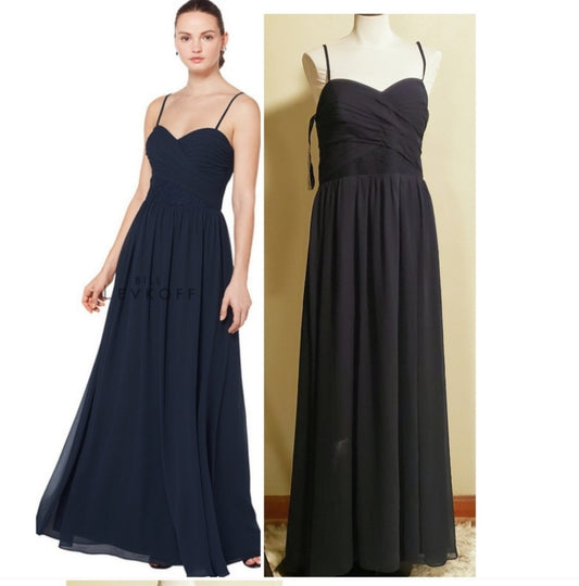 BILL LEVKOFF chiffon lace gown. Sz 14.  New.  Navy.  Org $210