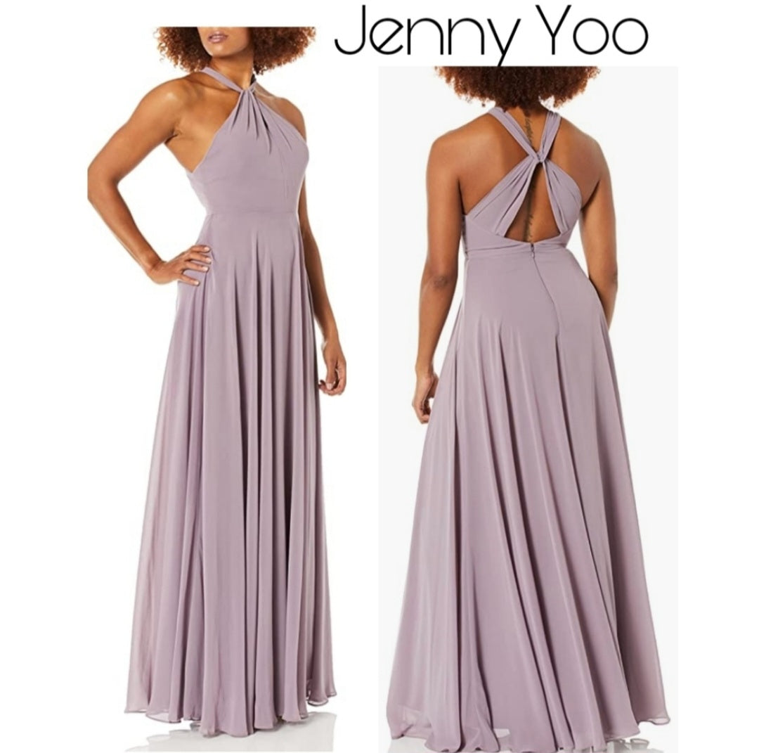 Jenny Yoo Halle Cross Front Halter Neckline Chiffon Dress.  Sz 4. NWT