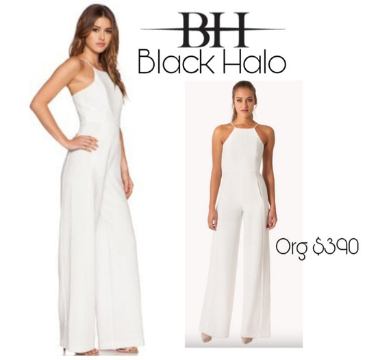 Black Halo "Joaquin" white jumpsuit Org $390 Sz 16