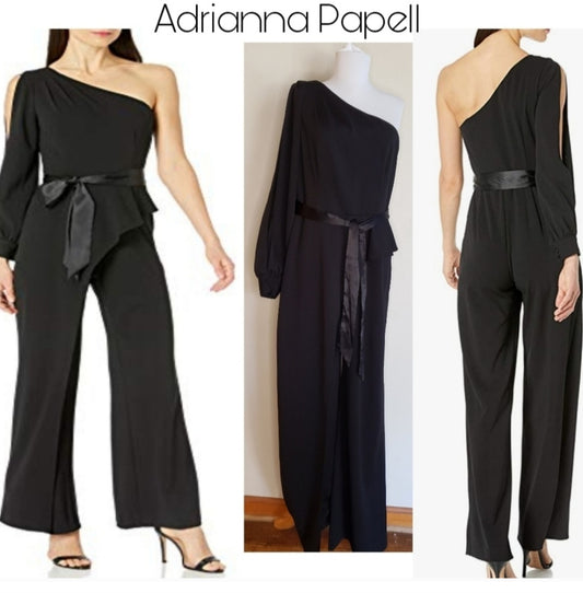 Adrianna Papell ONE Shoulder Crepe Jumpsuit. Sz 10