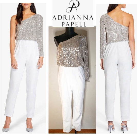 Adrianna Papell sequin crop jumpsuit. Sz 14.  Org $259