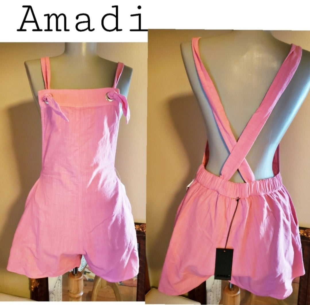 Anthropologie Amadi "connie" pink punch romper.  Sz Sm