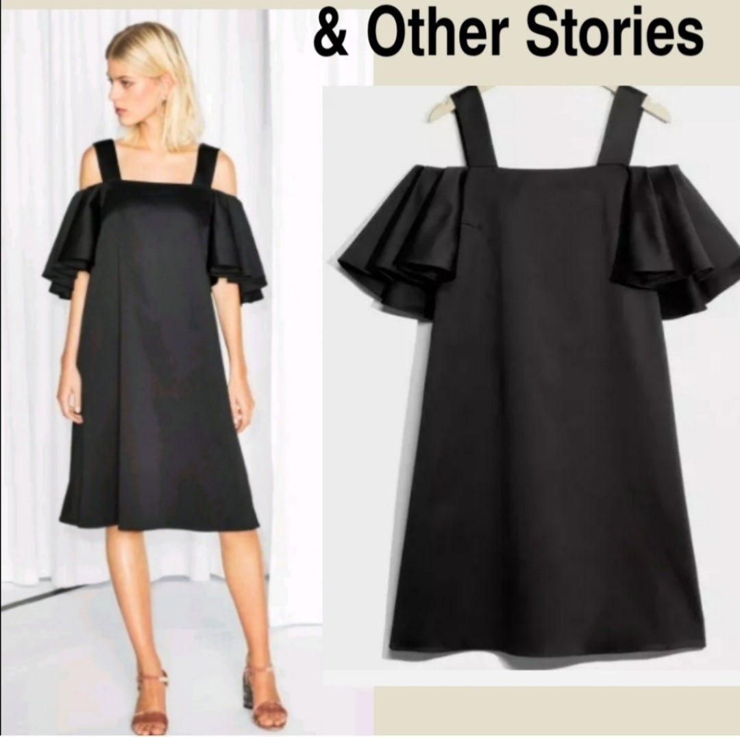 & Other Stories black satin off/T/S dress. Sz 4.