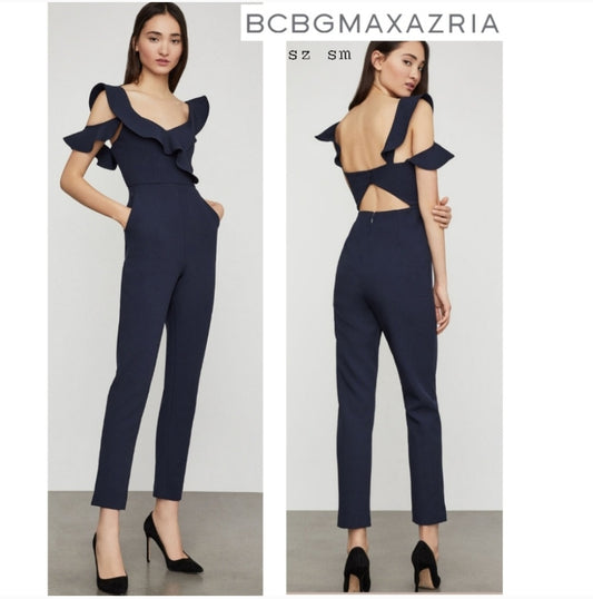 BCBGENERATION Navy Blu Ruffle Jumpsuit Sz Sm $298