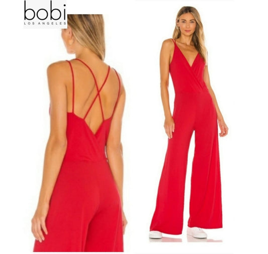 Bobi Black Los Angeles Draped Modal Jersey Jumpsuit in Lipstick. Med. NWTs.