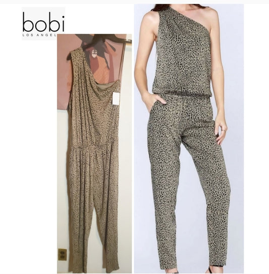 Bobi Black Los Angeles One Shoulder Leapord jumpsuit.  Sz Med. NWTs