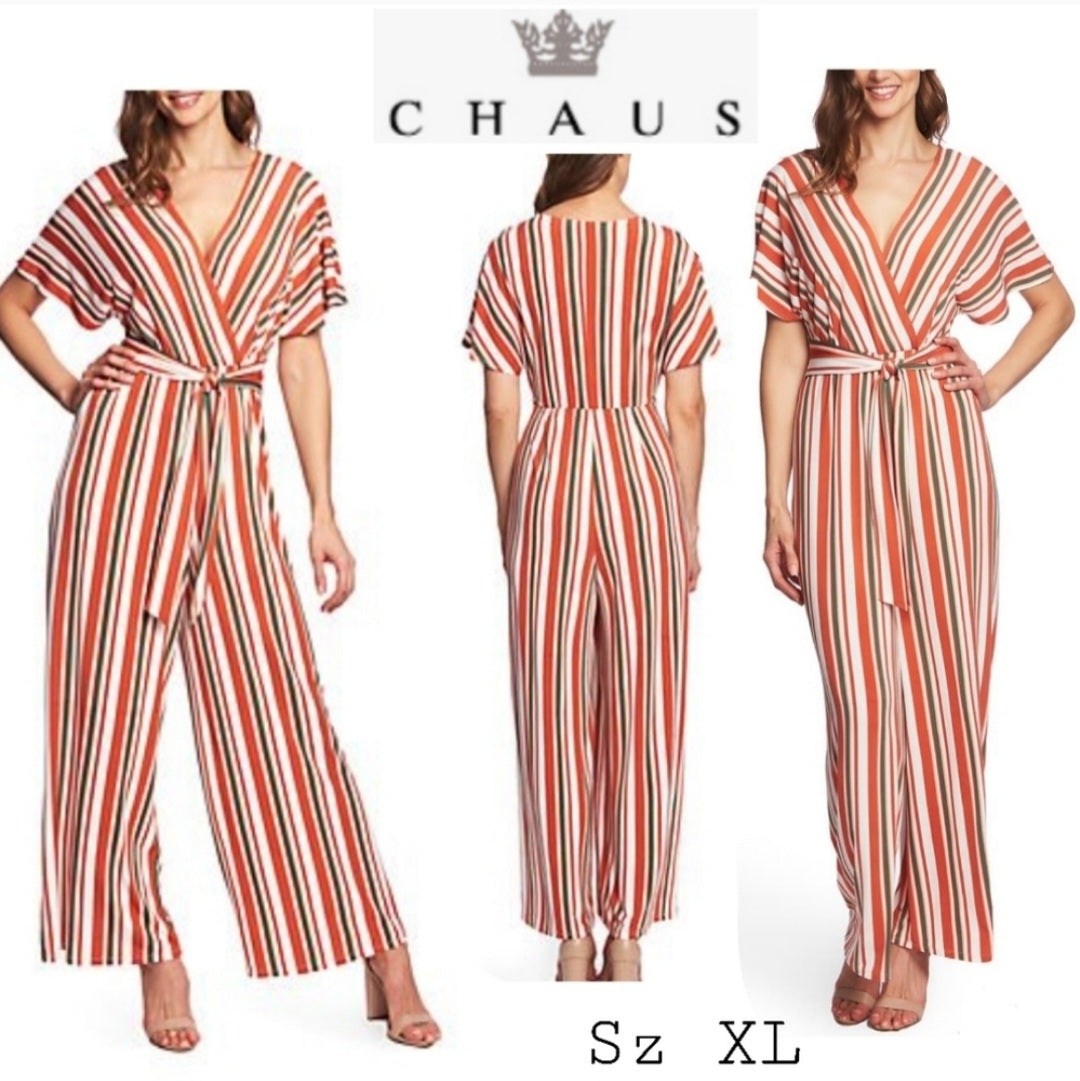 Chaus stripped tie waist jumpsuit Sz XL