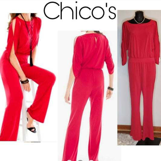 Chico's SOLID JUMPSUIT. Sz 4. Bright red.