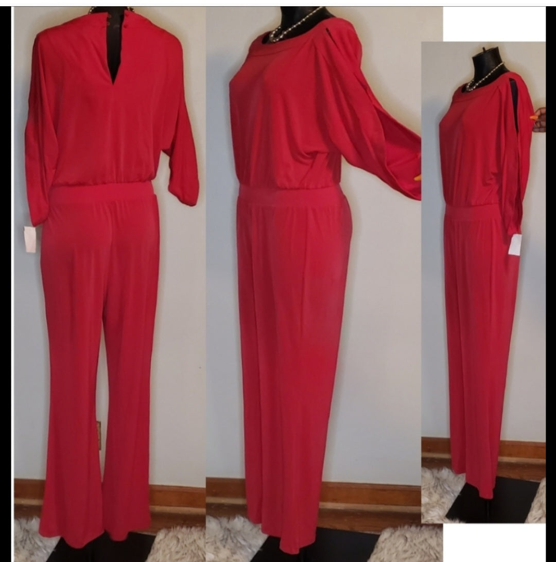 Chico's SOLID JUMPSUIT. Sz 4. Bright red.