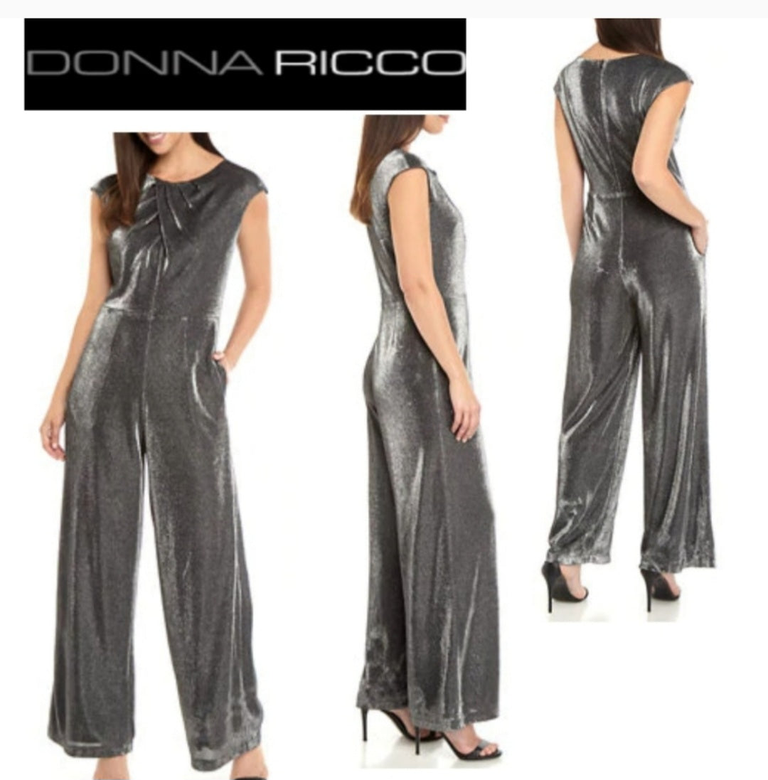 Donna Rico gunmetal jumpsuit.  NWT. Sz 14