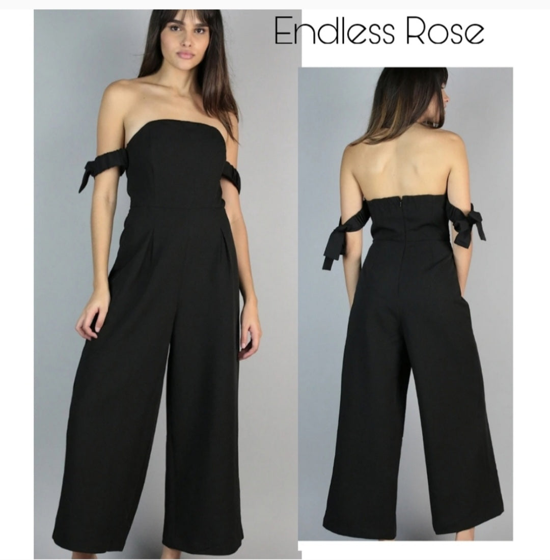 ENDLESS ROSE OFF SHOULDER JUMPSUIT W/SIDE RIBBON