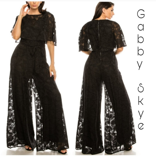 Gabby Skye Occasion Black Floral Chiffon Jumpsuit