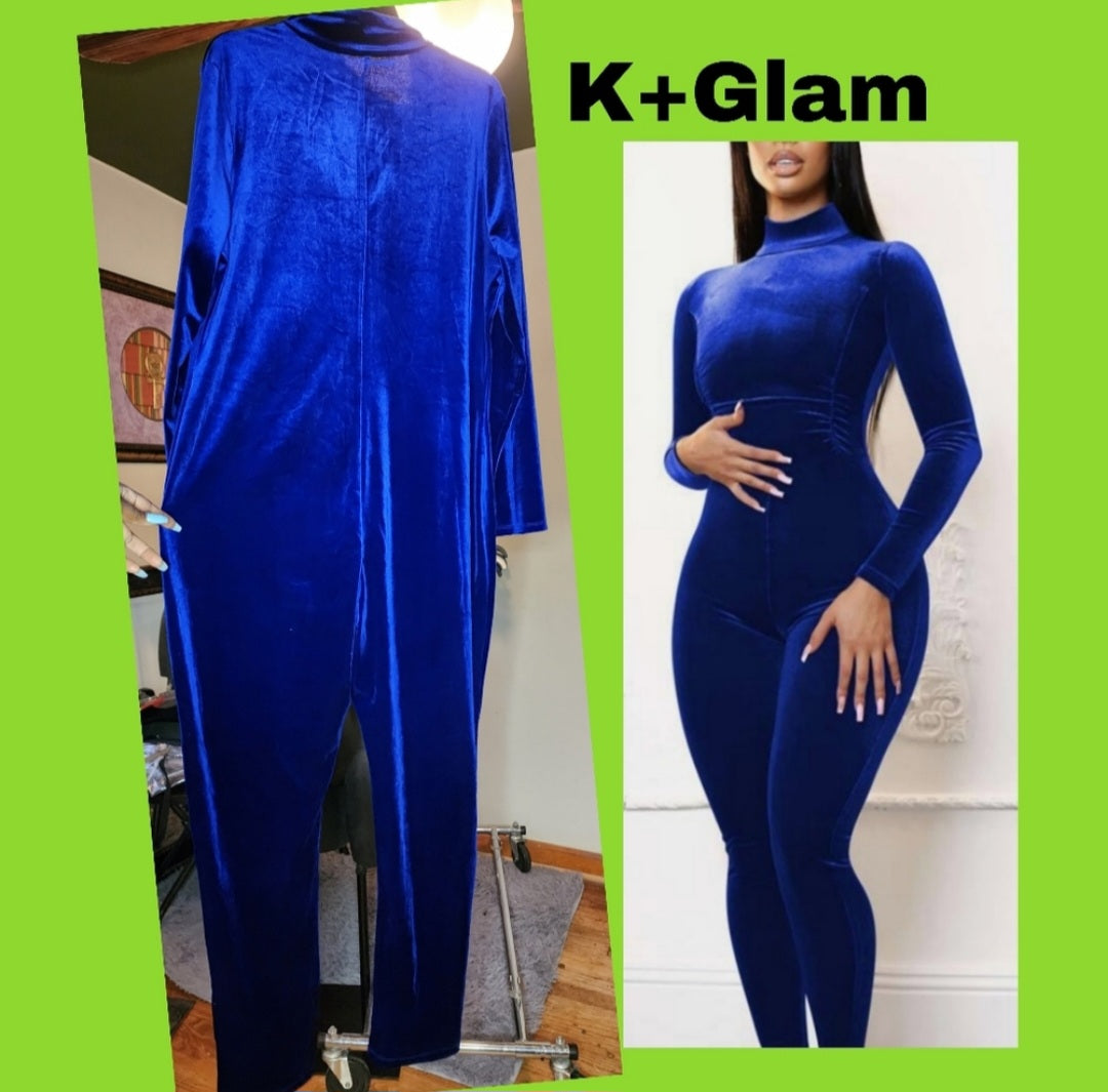 K +Glam royal blue velour like jumpsuit.  Plus Sz 2x.  True to size.