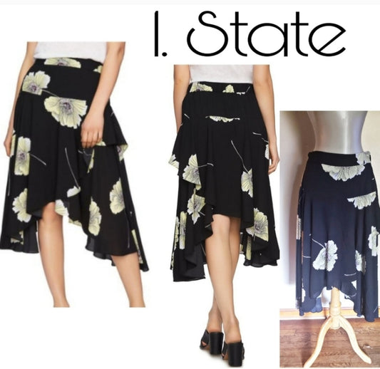 1. State black floral assymetrical skirt. Sz Med