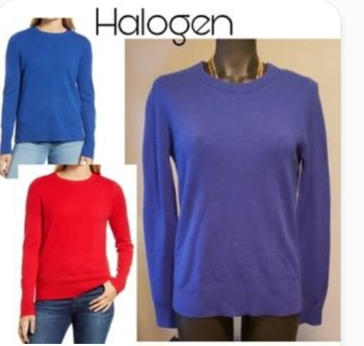 100% Cashmere HALOGEN® crewneck sweater.  Sz Sm. royal blue