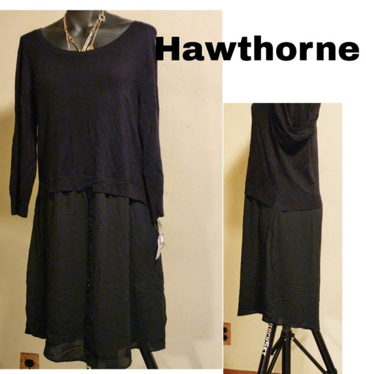 41 Hawthorn black dress.  Sweater top/sheer skirted. Sz Sm